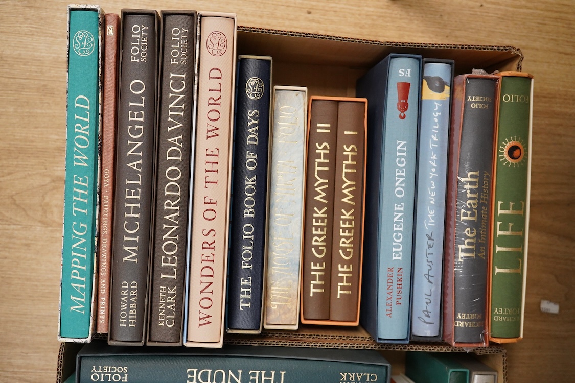 (Folio Society) Clark, Kenneth - The Nude ... illus. throughout (mostly coloured); publisher's cloth backed pictorial boards, slipcase, 4to.; Whitfield, Peter - Mapping the World; a history of exploration. illus. through